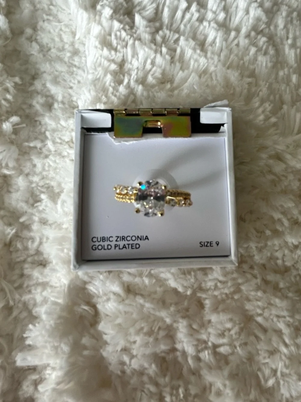 Gold-Plated Cubic Zirconia Halo Ring - Size 9